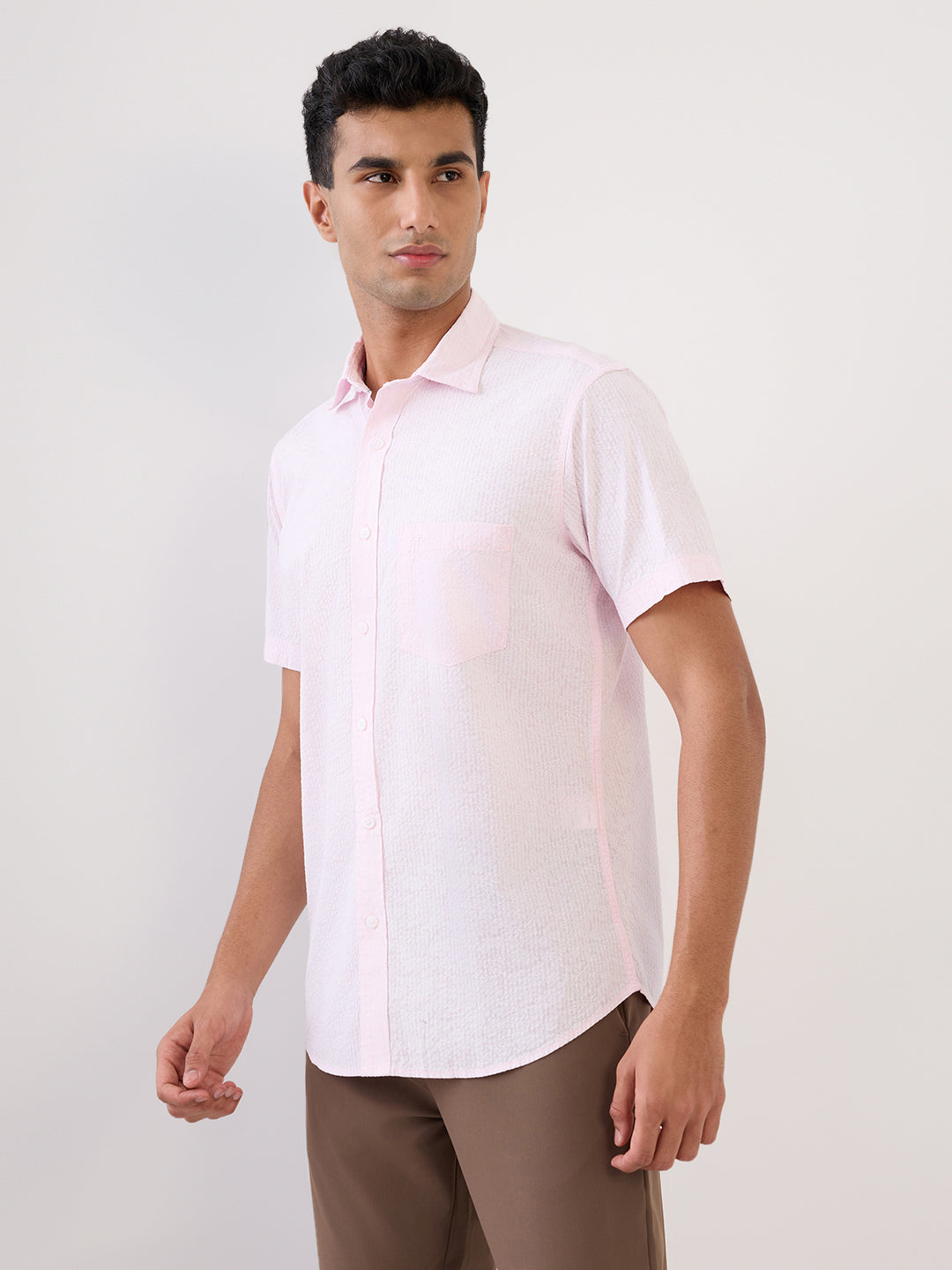 Colorplus Men Orange Printed Regular Fit Cotton Half Sleeve Casual Shirt