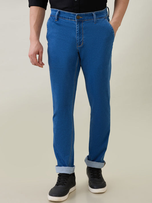 Colorplus Men Blue Plain Regular Fit Cotton Blend Jeans