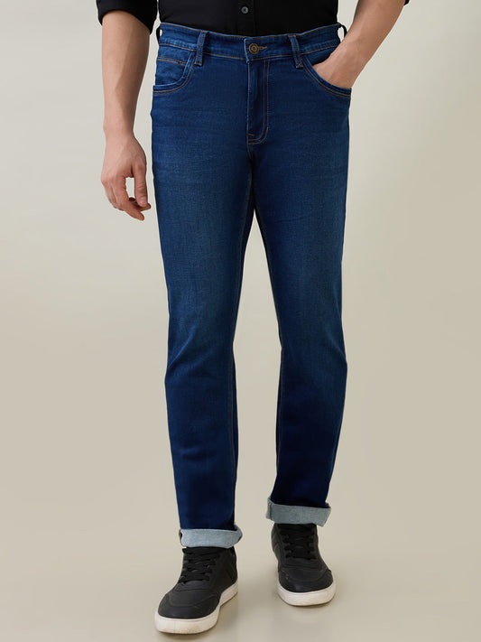 Colorplus Men Blue Plain Regular Fit Cotton Blend Jeans