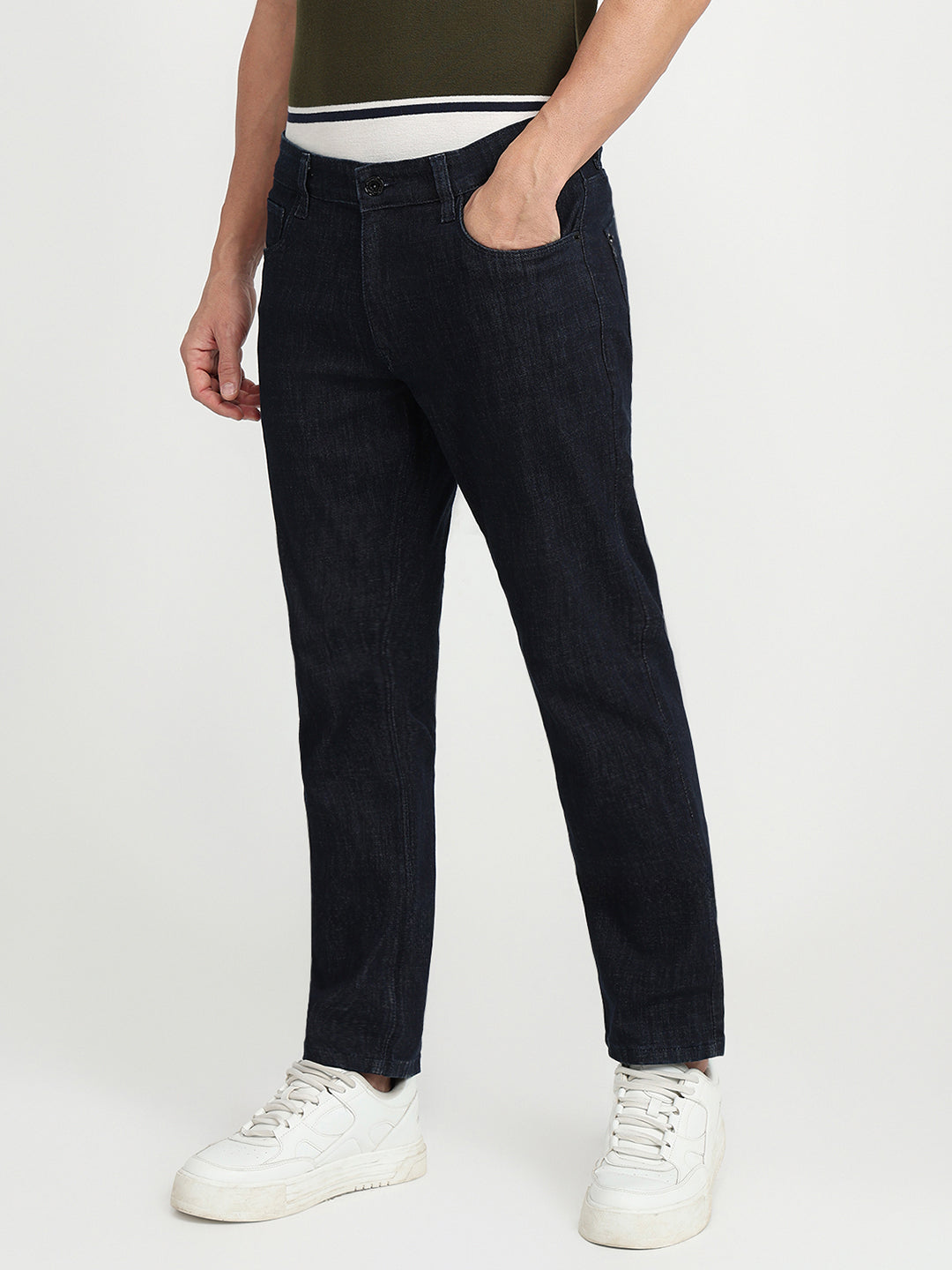 Colorplus Men Blue Plain Regular Fit Cotton Blend Jeans