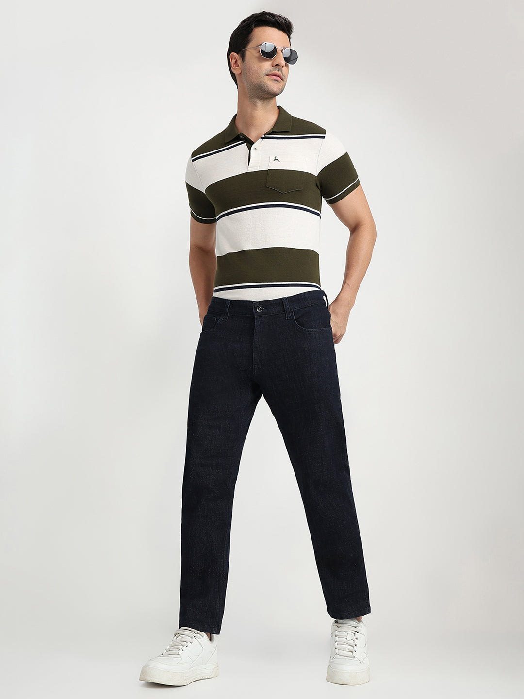 Colorplus Men Blue Plain Regular Fit Cotton Blend Jeans