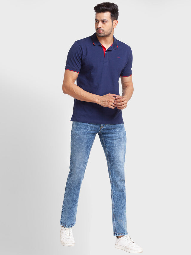 Colorplus Men Blue Self Design Tapered Fit Jeans