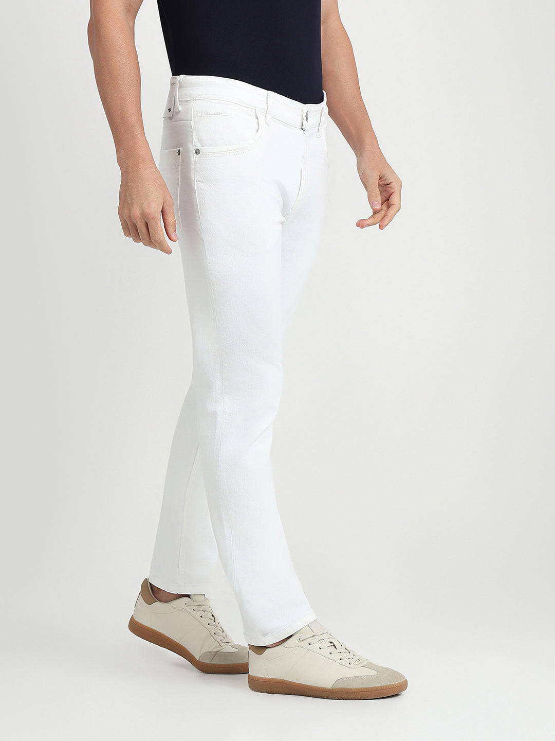 Colorplus Men White Plain Mid Rise Slim Fit Cotton Blend Jeans