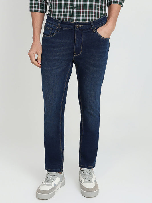 Colorplus Men Blue Plain Mid Rise Slim Fit Cotton Blend Jeans