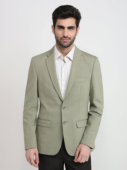 Colorplus Men Green Knitted Regular Fit Viscose Blend Blazer