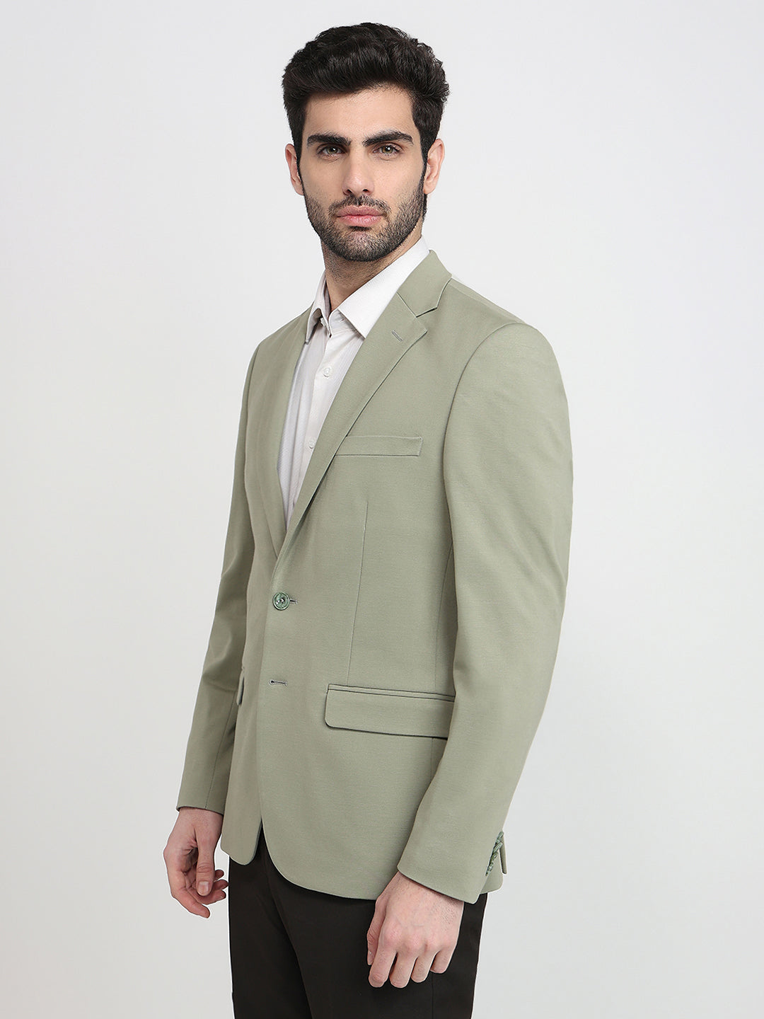 Colorplus Men Green Knitted Regular Fit Viscose Blend Blazer