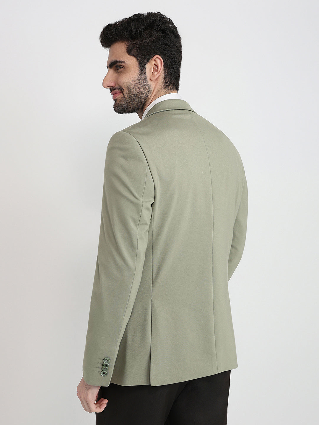 Colorplus Men Green Knitted Regular Fit Viscose Blend Blazer