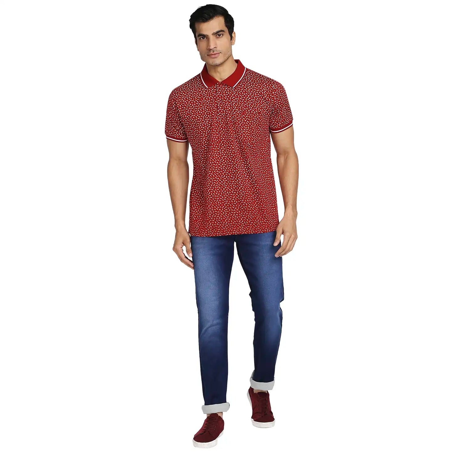 Men Red Classic Fit Print Cotton Half Sleeve T-Shirt