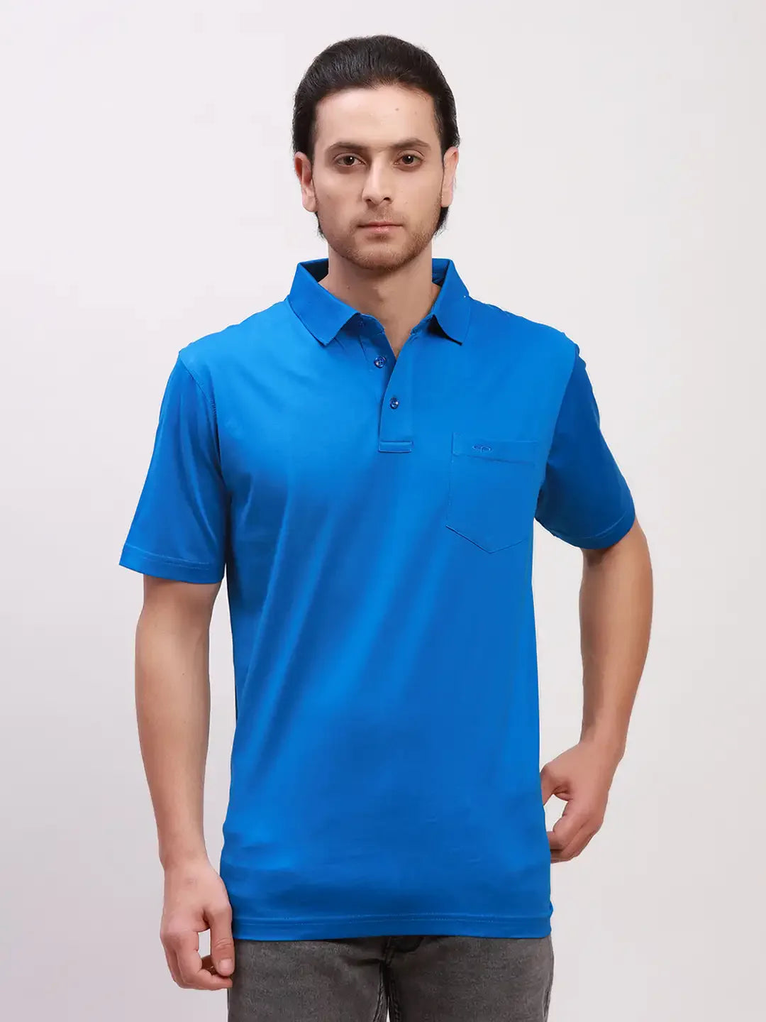 Colorplus Men Blue Solid Classic Fit Cotton Half Sleeve T-Shirt