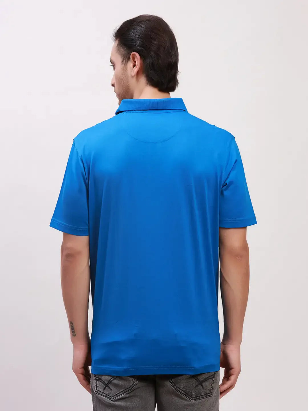 Colorplus Men Blue Solid Classic Fit Cotton Half Sleeve T-Shirt