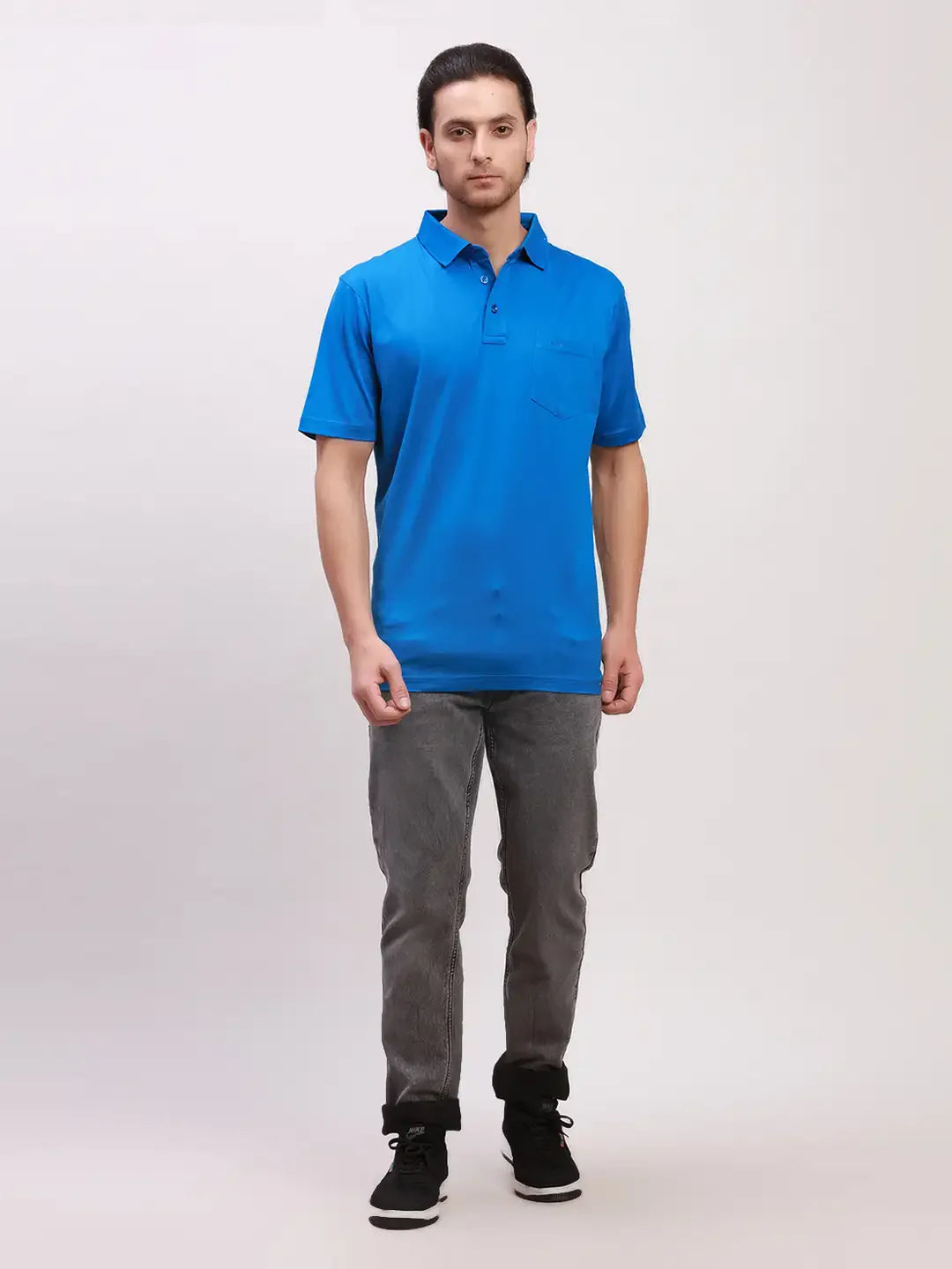 Colorplus Men Blue Solid Classic Fit Cotton Half Sleeve T-Shirt