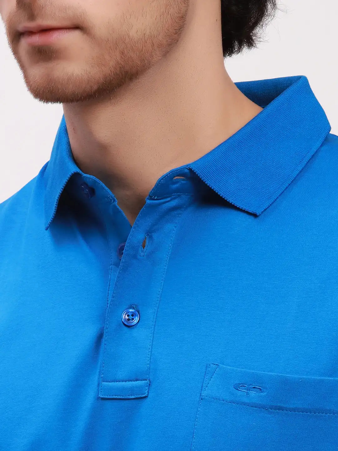 Colorplus Men Blue Solid Classic Fit Cotton Half Sleeve T-Shirt