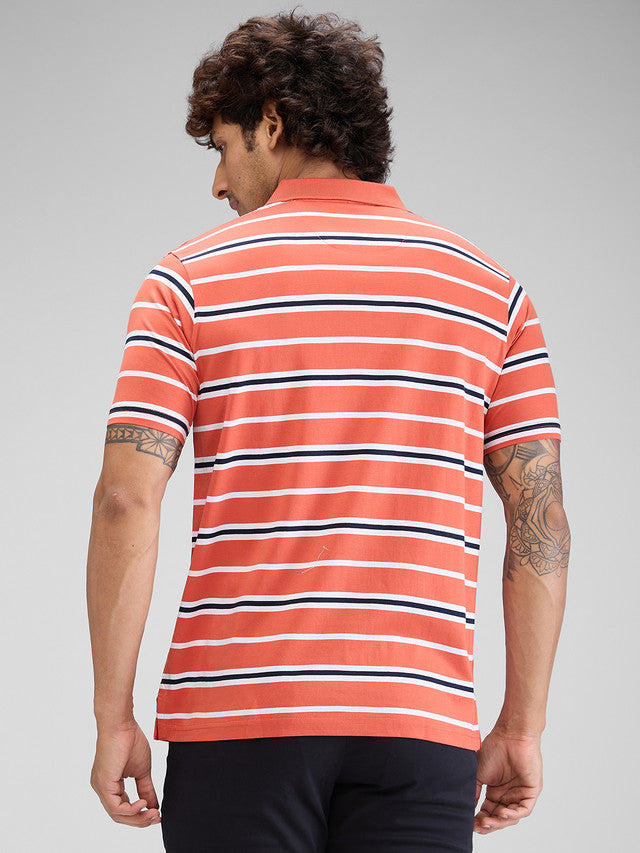 Colorplus Orange Stripe Classic Fit Cotton T-Shirt