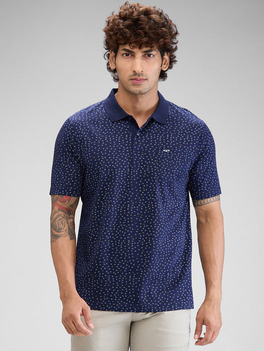 Colorplus Blue Printed Classic Fit Cotton T-Shirt