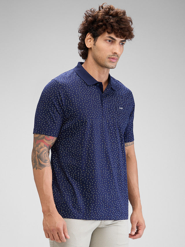 Colorplus Blue Printed Classic Fit Cotton T-Shirt