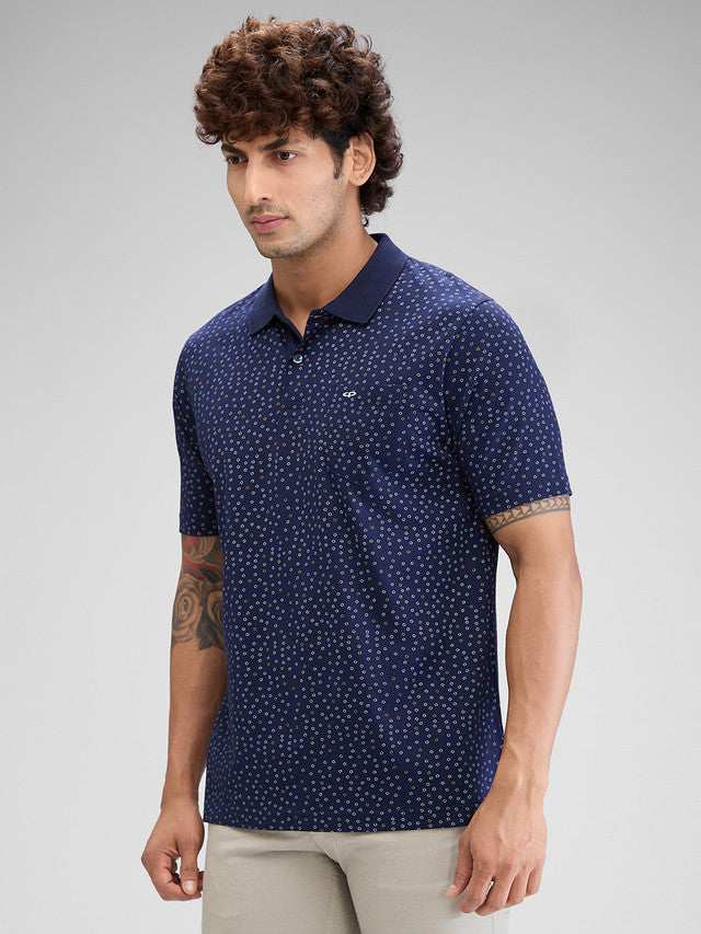 Colorplus Blue Printed Classic Fit Cotton T-Shirt