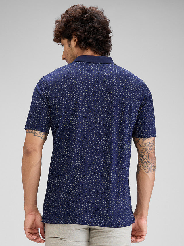Colorplus Blue Printed Classic Fit Cotton T-Shirt