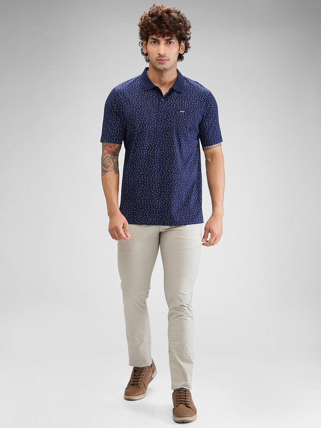 Colorplus Blue Printed Classic Fit Cotton T-Shirt