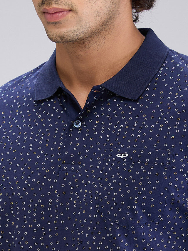 Colorplus Blue Printed Classic Fit Cotton T-Shirt