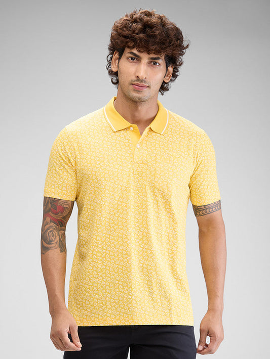 Colorplus Yellow Printed Classic Fit Cotton T-Shirt