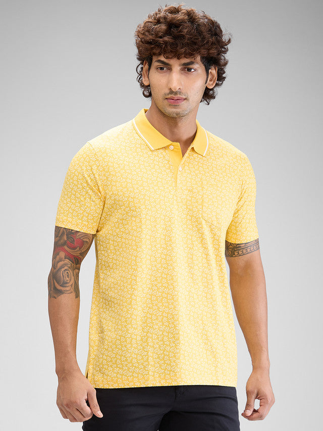 Colorplus Yellow Printed Classic Fit Cotton T-Shirt