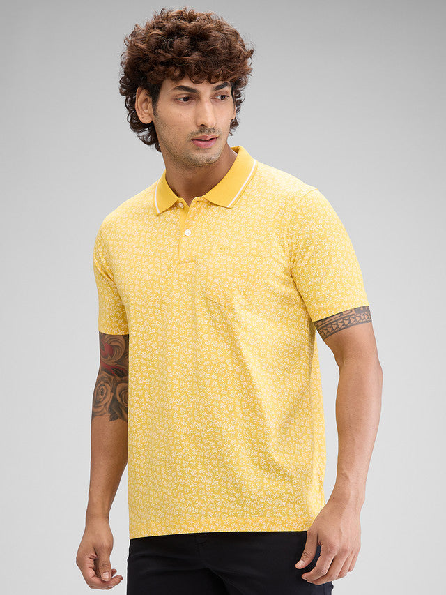 Colorplus Yellow Printed Classic Fit Cotton T-Shirt