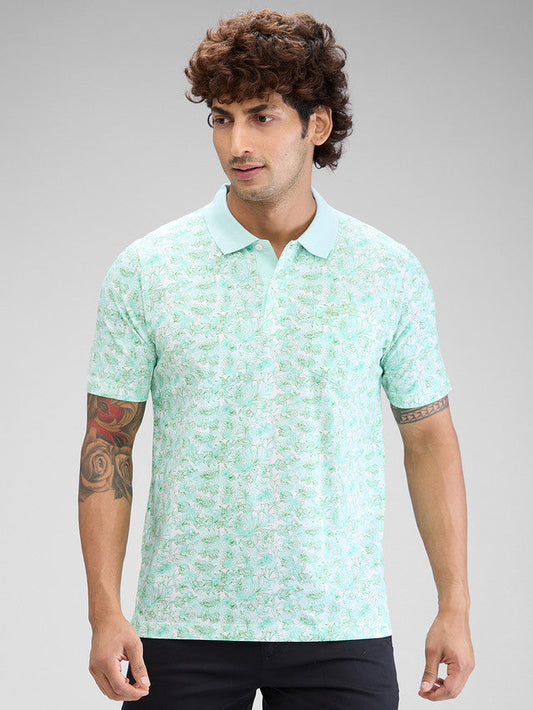 Colorplus Green Printed Classic Fit Cotton T-Shirt