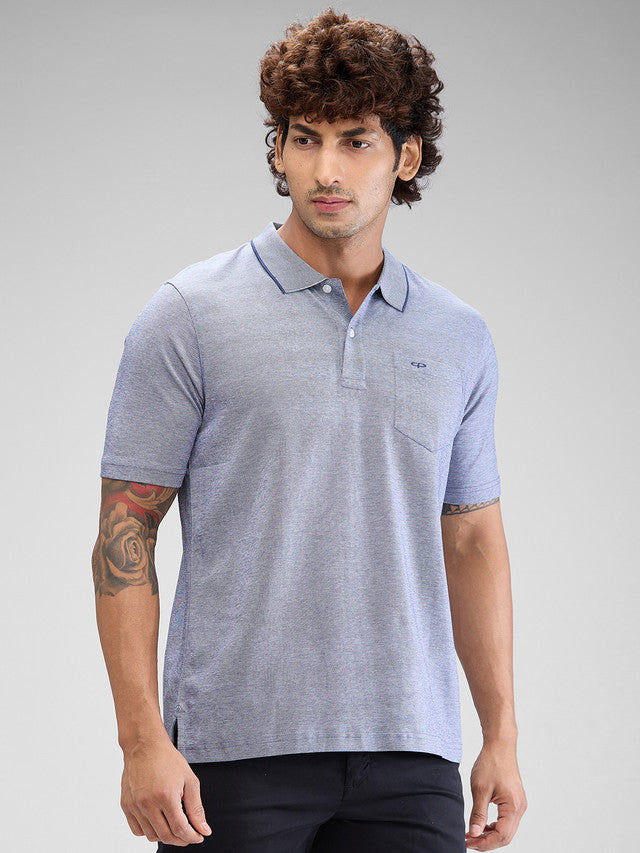 Colorplus Blue Solid Comfort Fit Cotton T-Shirt