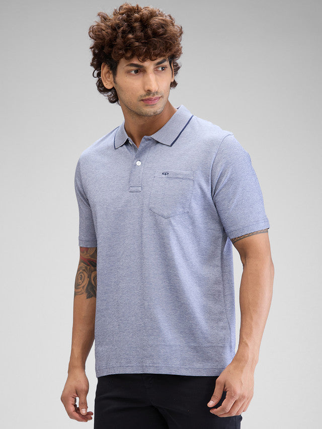 Colorplus Blue Solid Comfort Fit Cotton T-Shirt