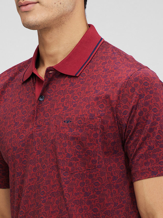 Colorplus Red Printed Comfort Fit Cotton T-Shirt