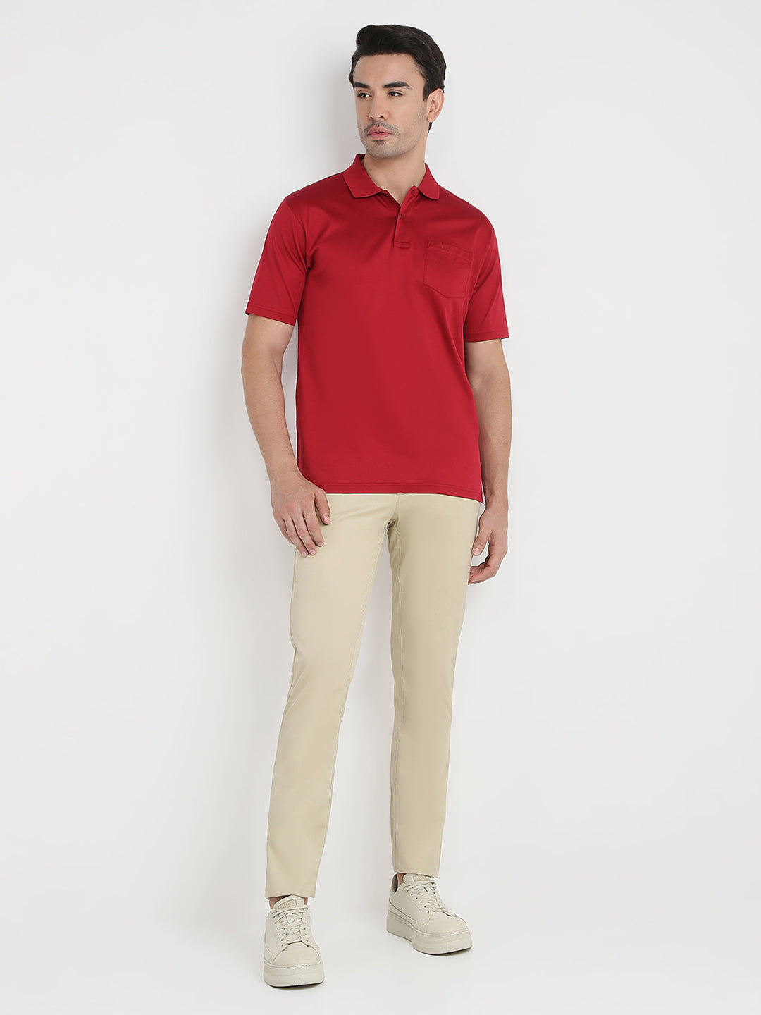 Colorplus Men Red Solid Comfort Fit Cotton Half Sleeve T-Shirt