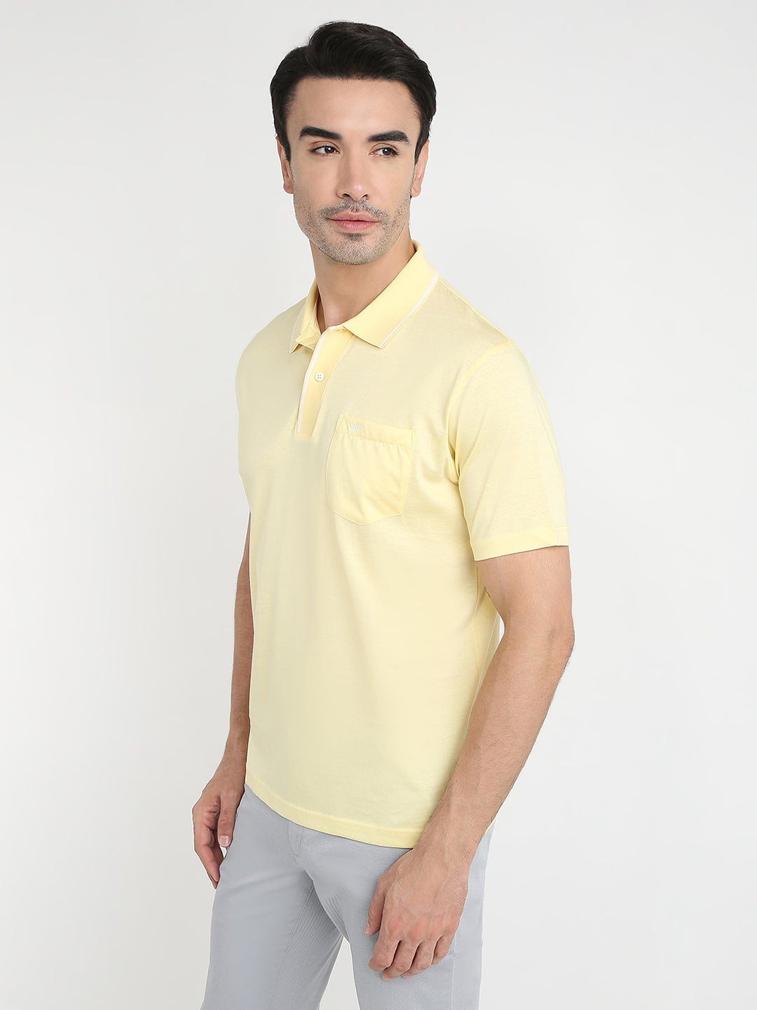Colorplus Men Yellow Solid Comfort Fit Cotton Half Sleeve T-Shirt