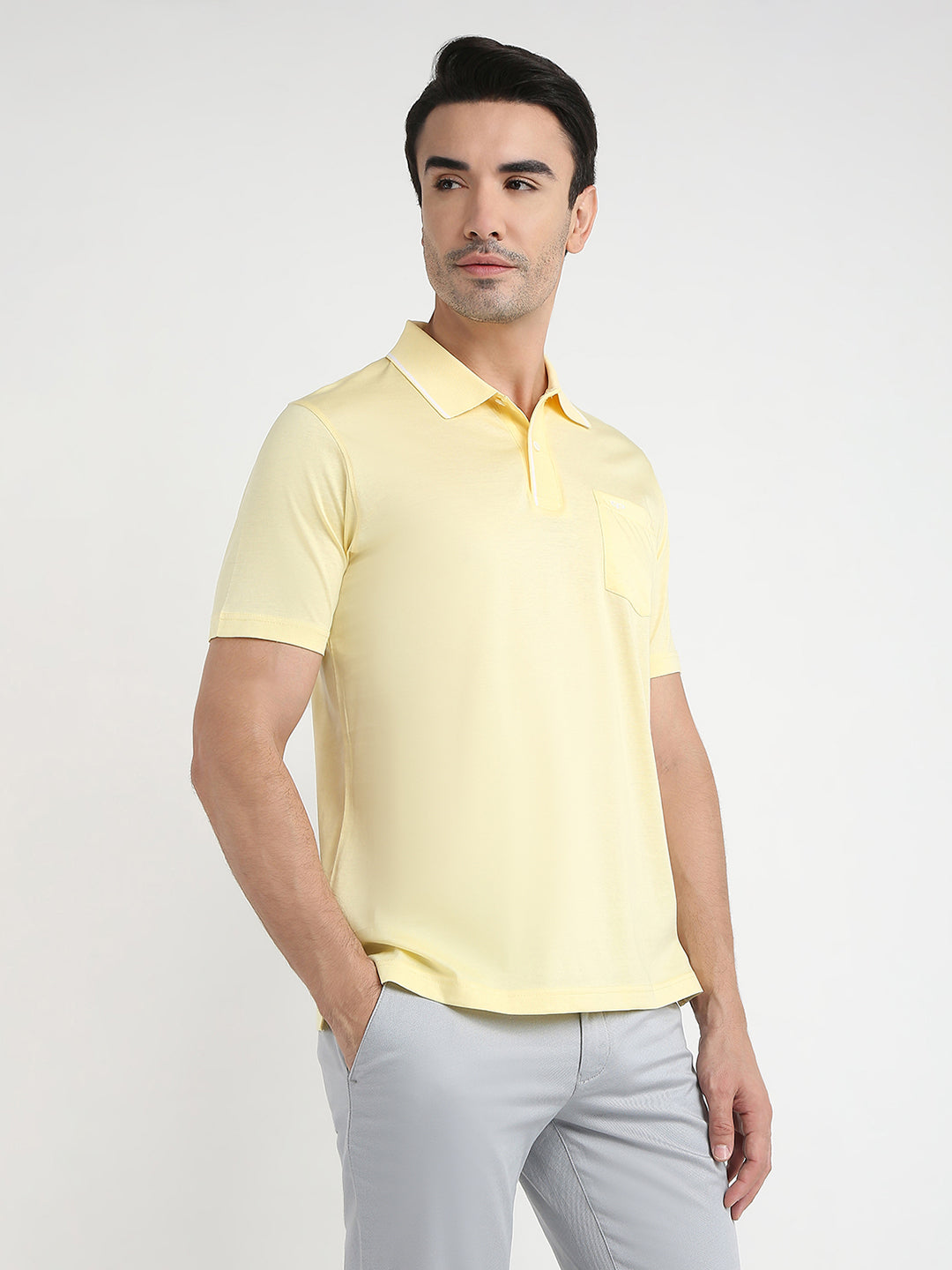 Colorplus Men Yellow Solid Comfort Fit Cotton Half Sleeve T-Shirt