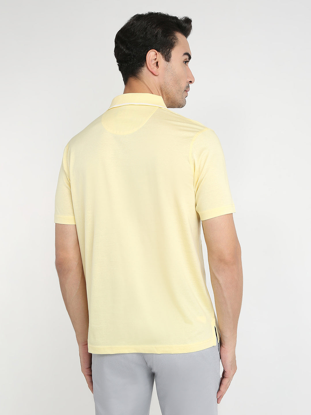 Colorplus Men Yellow Solid Comfort Fit Cotton Half Sleeve T-Shirt