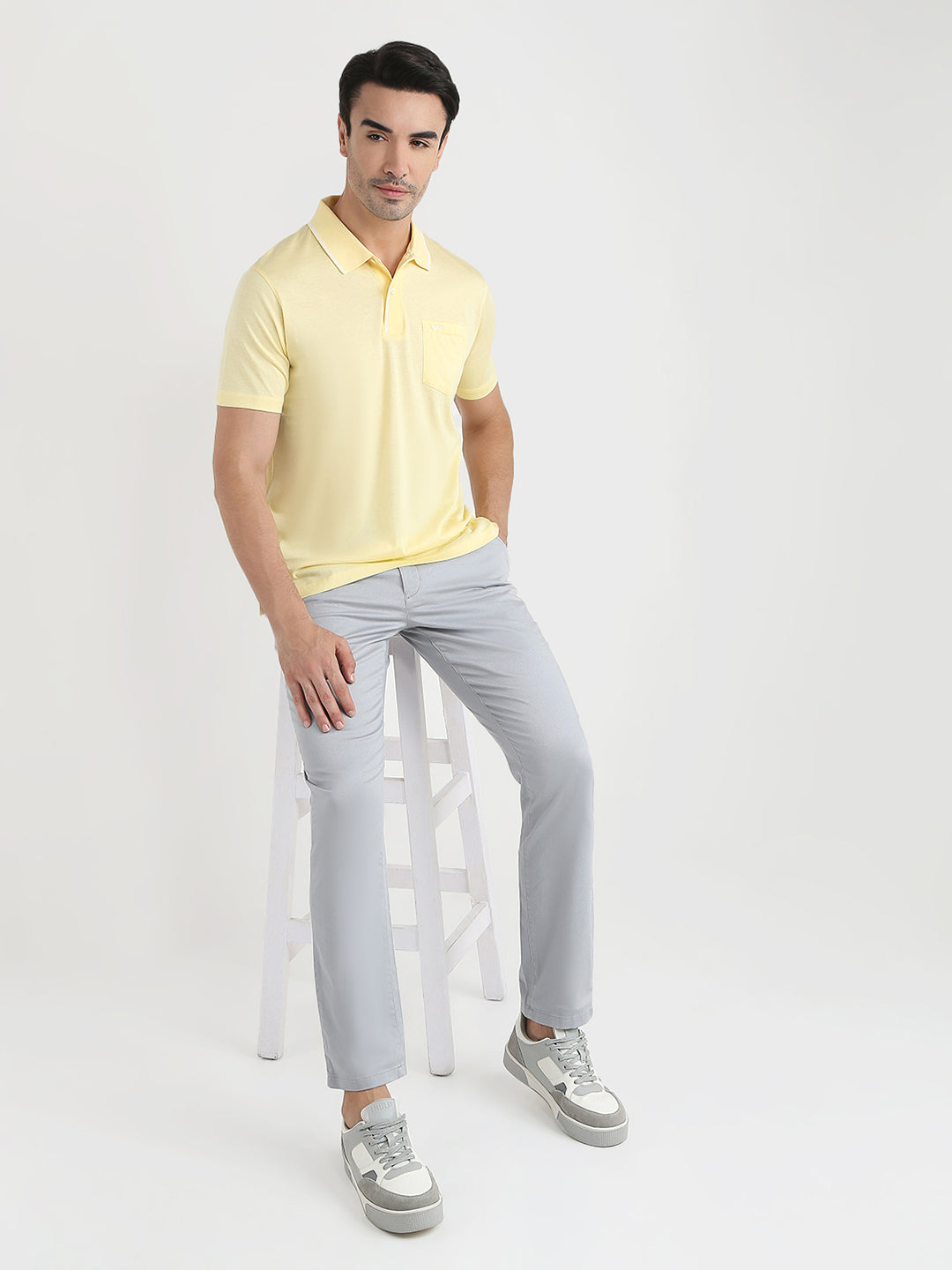 Colorplus Men Yellow Solid Comfort Fit Cotton Half Sleeve T-Shirt