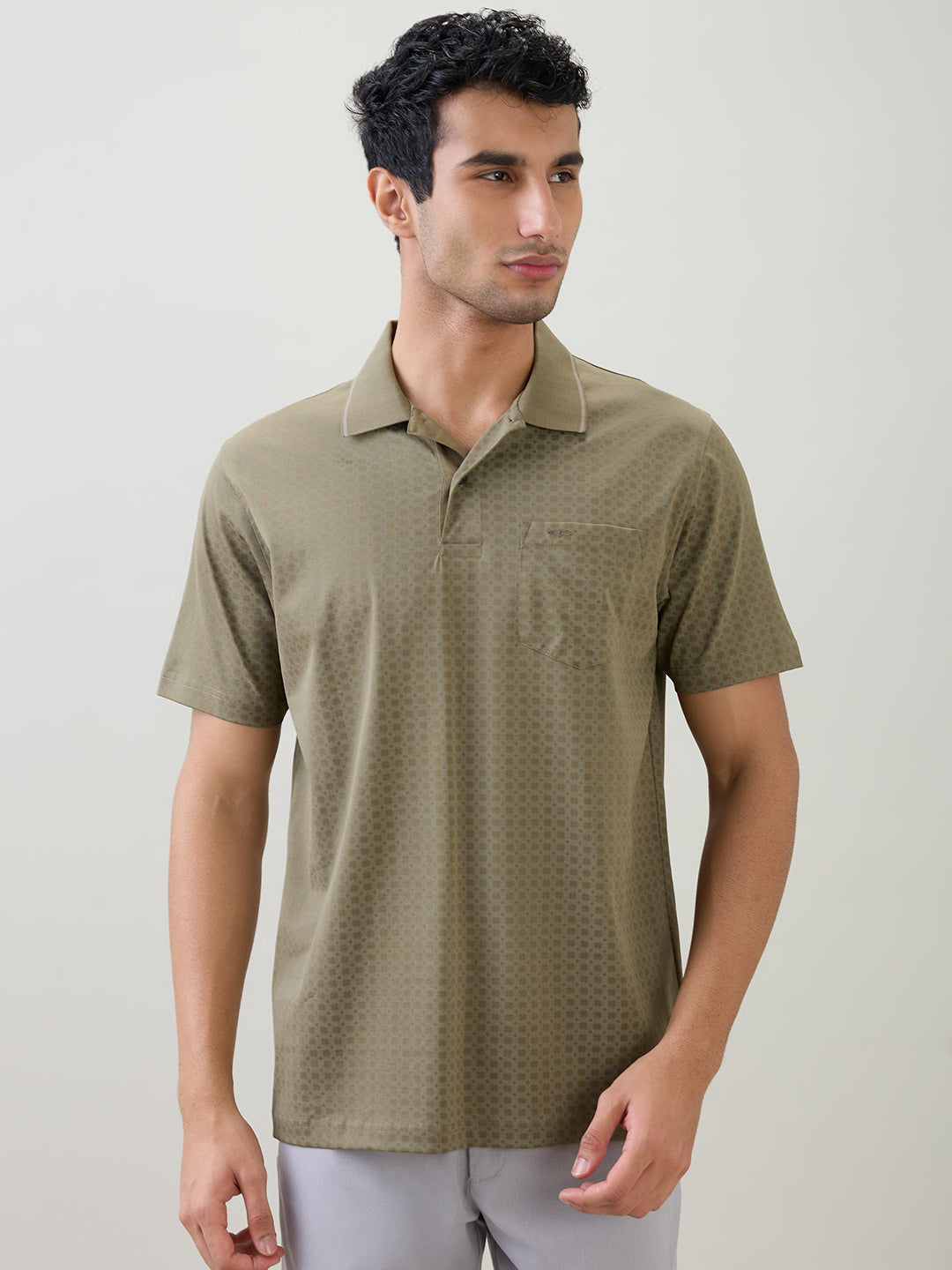 Colorplus Men Green Printed Comfort Fit Cotton Half Sleeve T-Shirt