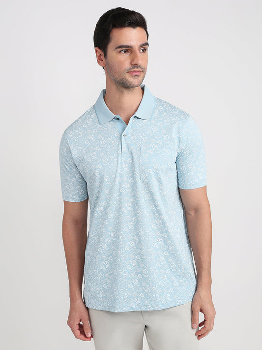 Colorplus Men Blue Printed Comfort Fit Cotton Half Sleeve T-Shirt