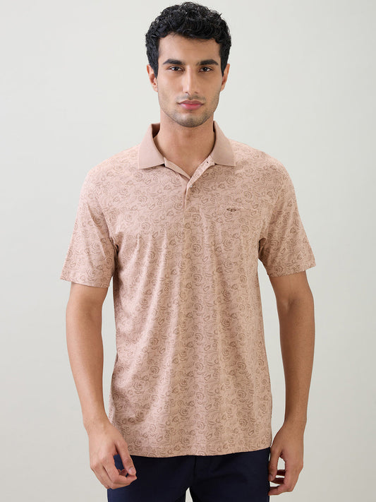 Colorplus Men Brown Printed Comfort Fit Cotton Half Sleeve T-Shirt