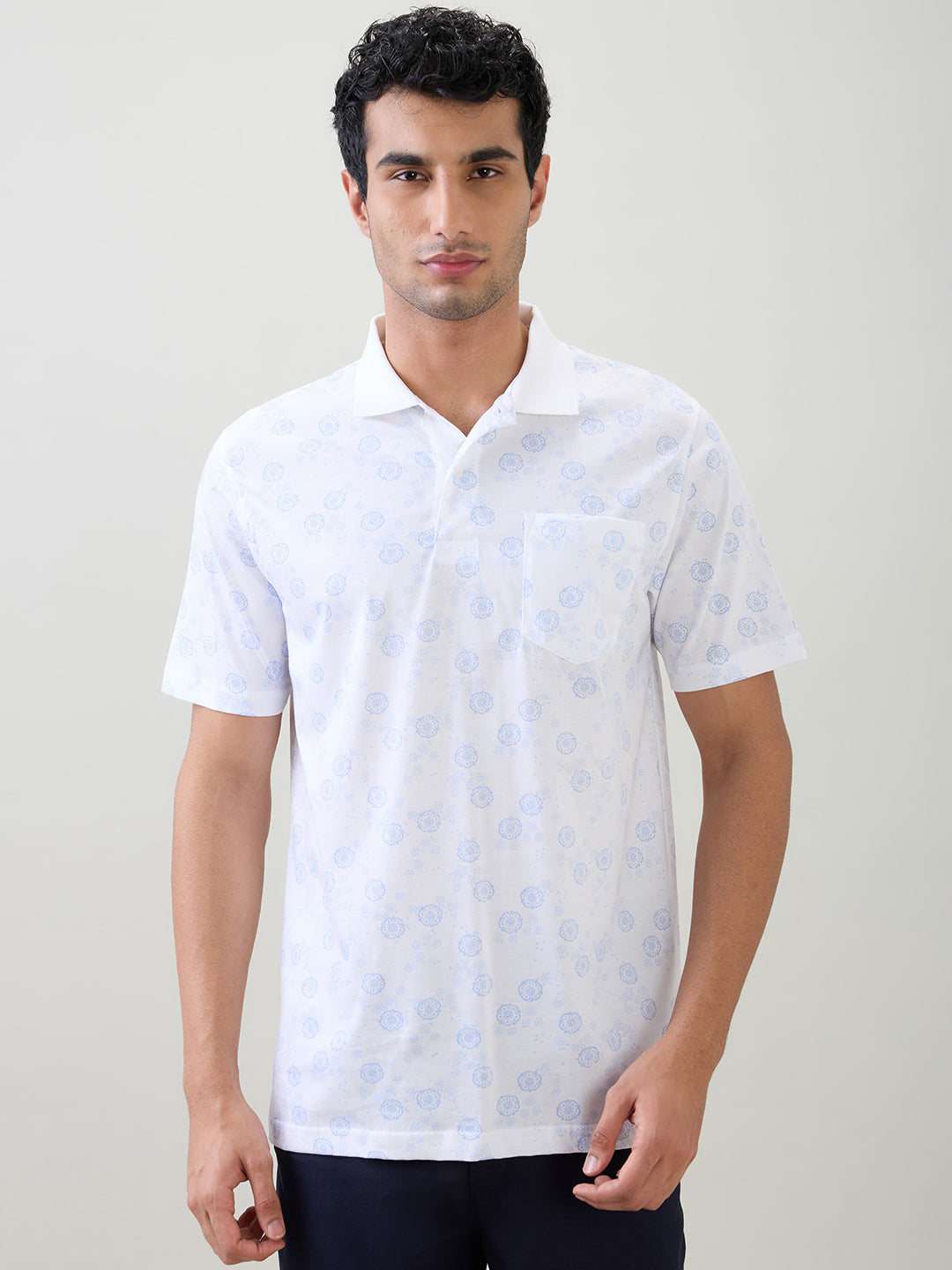 Colorplus Men White Printed Comfort Fit Cotton Half Sleeve T-Shirt