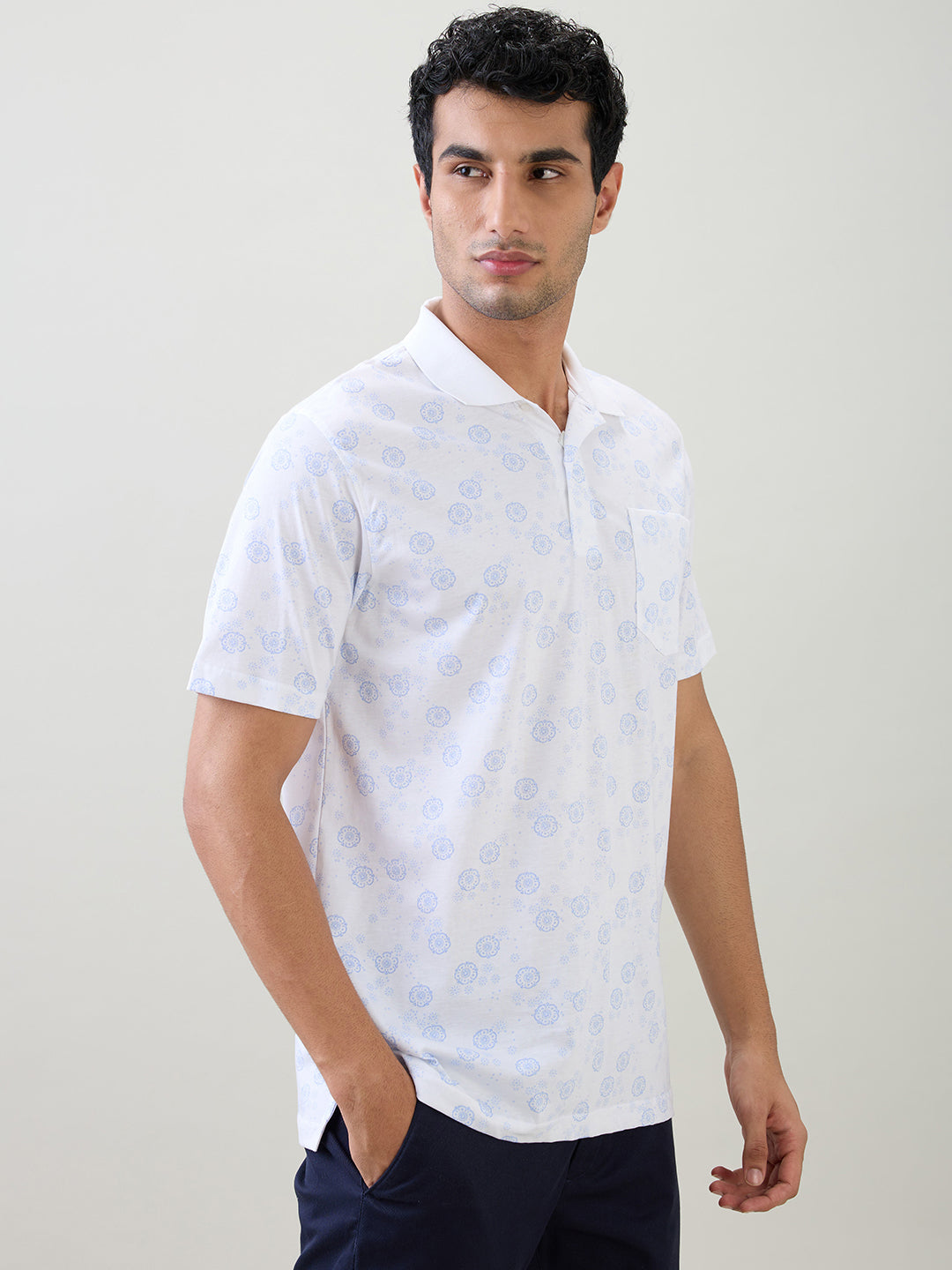 Colorplus Men White Printed Comfort Fit Cotton Half Sleeve T-Shirt