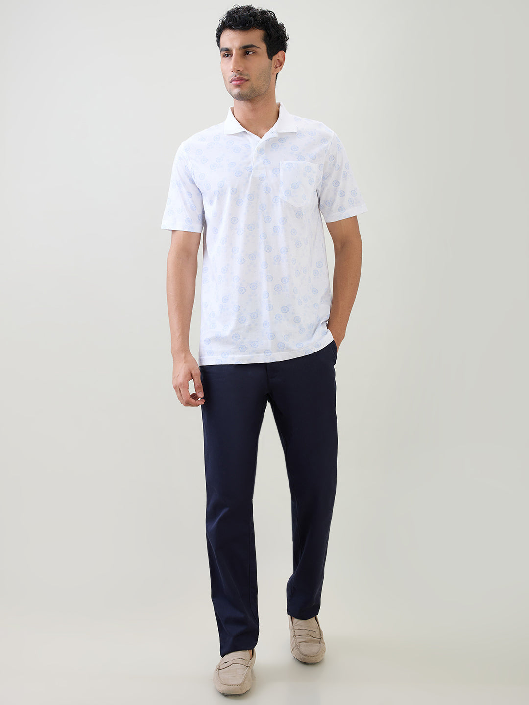 Colorplus Men White Printed Comfort Fit Cotton Half Sleeve T-Shirt