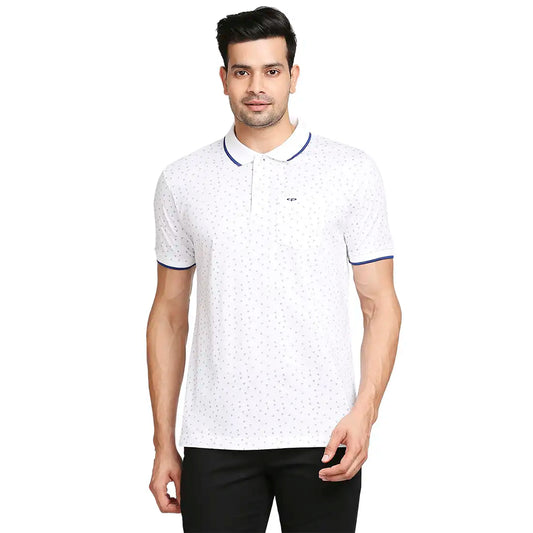 Men White Tailored Fit Print Cotton Half Sleeve T-Shirt
