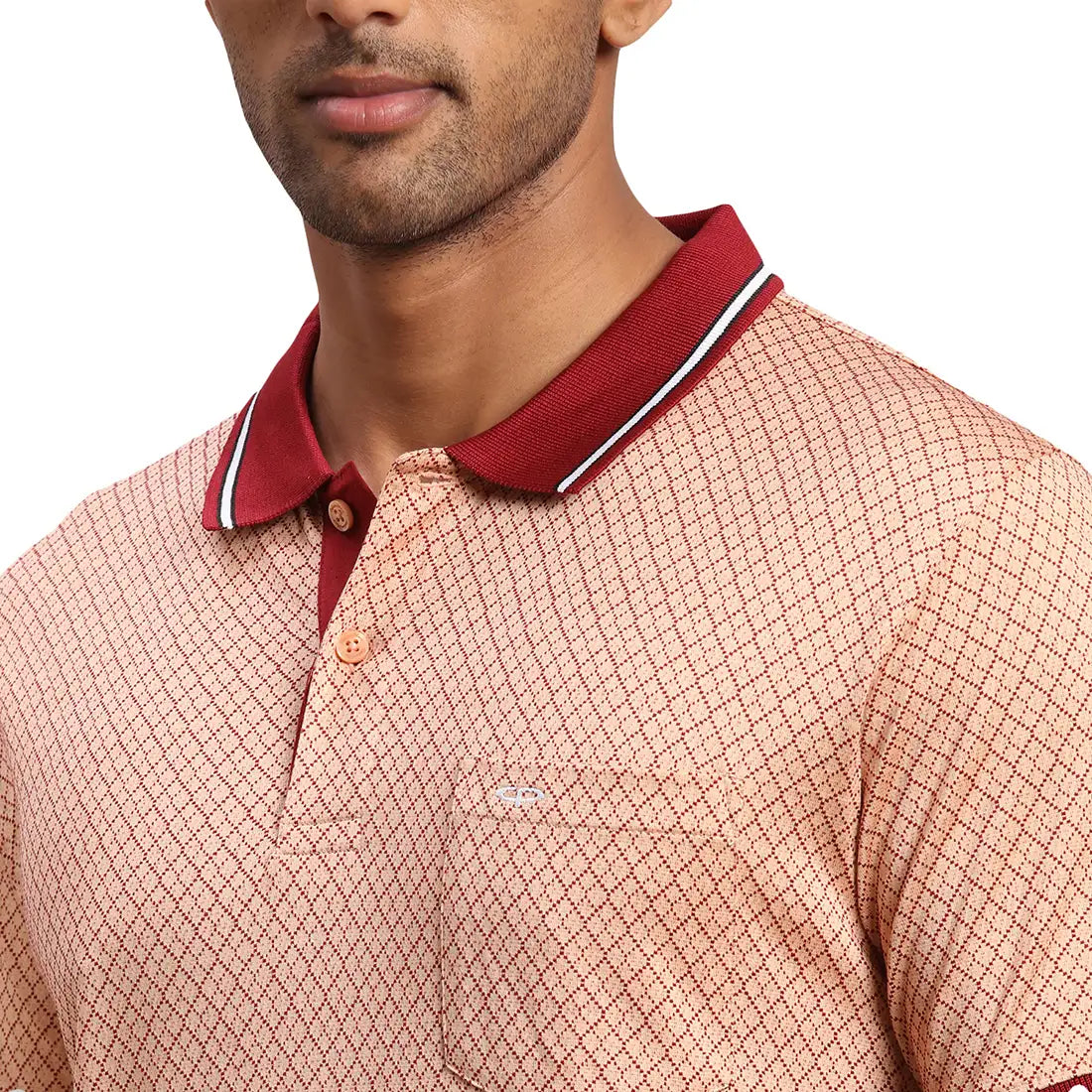 Men Red Tailored Fit Jacquard Cotton Half Sleeve T-Shirt
