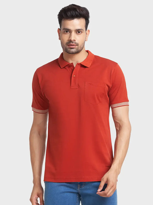 Men Orange Tailored Fit Solid Cotton Half Sleeve T-Shirt