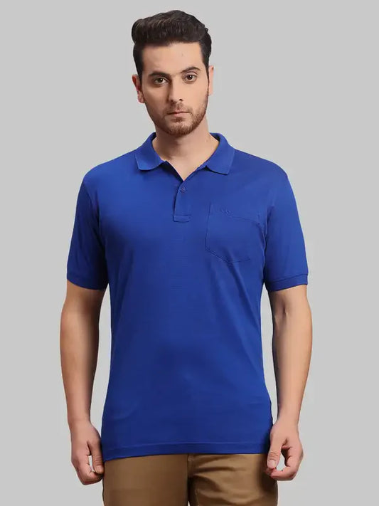 Men Navy Tailored Fit Solid Cotton Half Sleeve T-Shirt