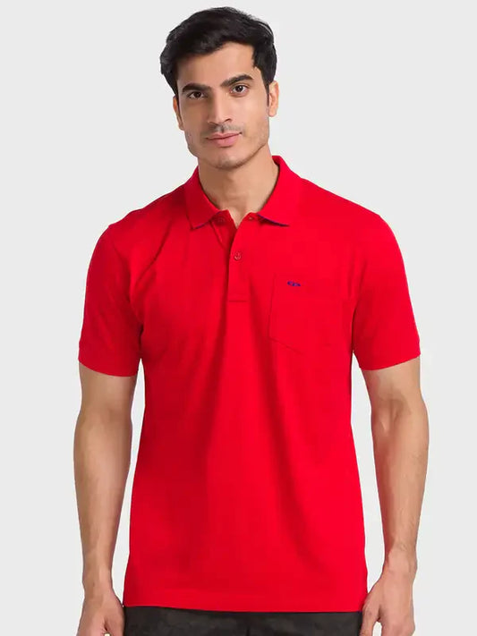 Men Red Tailored Fit Solid Cotton Half Sleeve T-Shirt