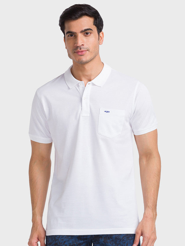 Colorplus Men White Solid Tailored Fit Cotton T-Shirt