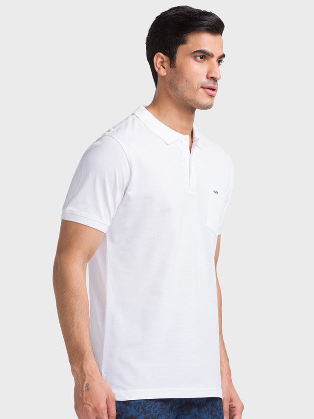 Colorplus Men White Solid Tailored Fit Cotton T-Shirt