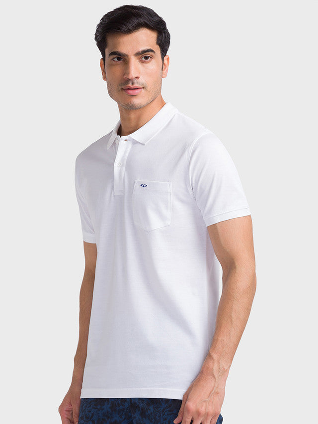 Colorplus Men White Solid Tailored Fit Cotton T-Shirt