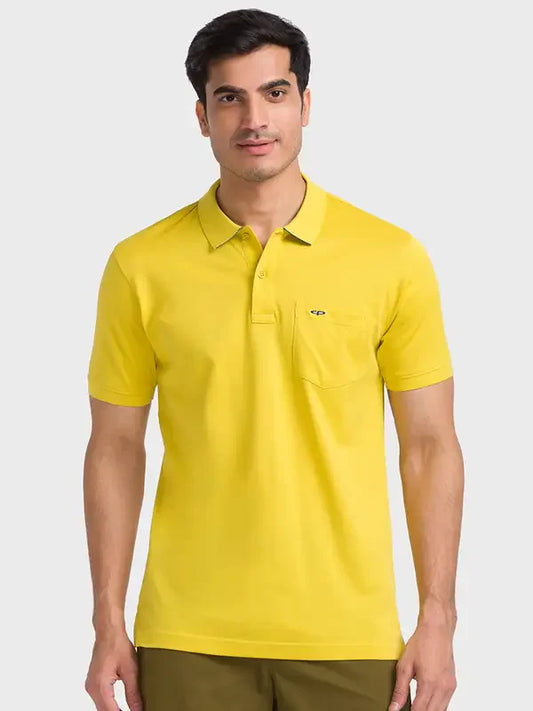 Men Yellow Tailored Fit Solid Cotton Half Sleeve T-Shirt